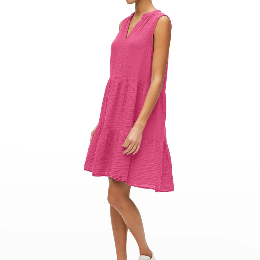 Michael Stars Pink Daisy Tiered Cotton Gauze Babydoll Dress NWT!